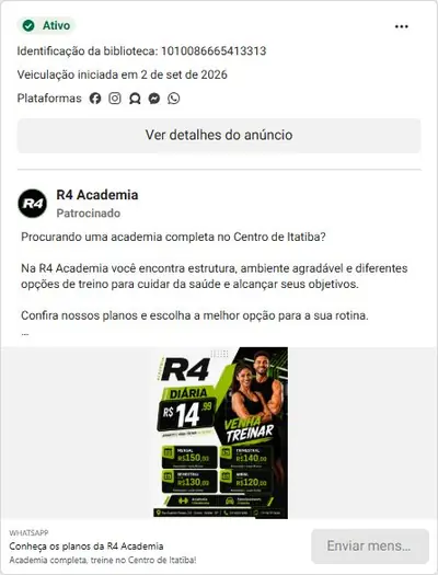 Anúncio de R4 Academia: Planos de academia completa no Centro de Itatiba
