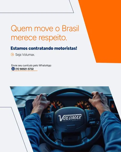 Anúncio de Volumax Logística e Transportes: Vaga de motorista para atuar na região de Itatiba e cidades vizinhas