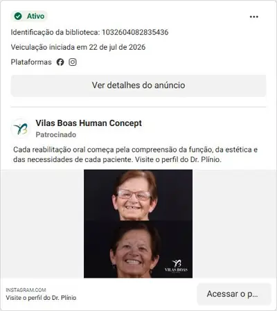 Anúncio de Vilas Boas Human Concept: Avaliação estética facial e odontológica com Dr. Plínio Vilas Boas