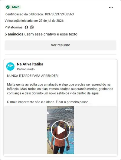 Anúncio de Na Ativa Itatiba: Aula experimental grátis, academia com 38 anos em Itatiba
