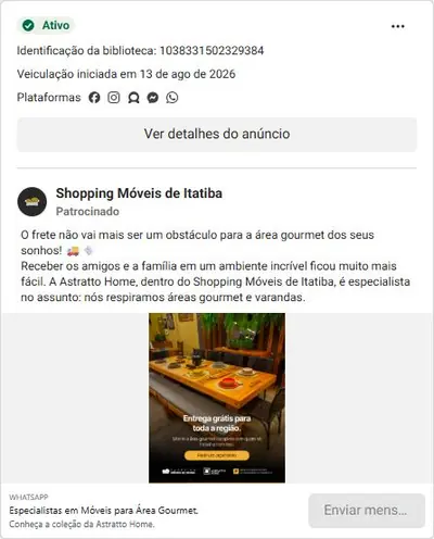 Anúncio de Shopping Móveis de Itatiba: Loja de móveis com lojas parceiras (área gourmet, móveis clássicos)