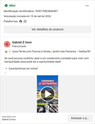 Anúncio de Gabriel Z Imov: Casa térrea com piscina à venda no Jardim das Paineiras