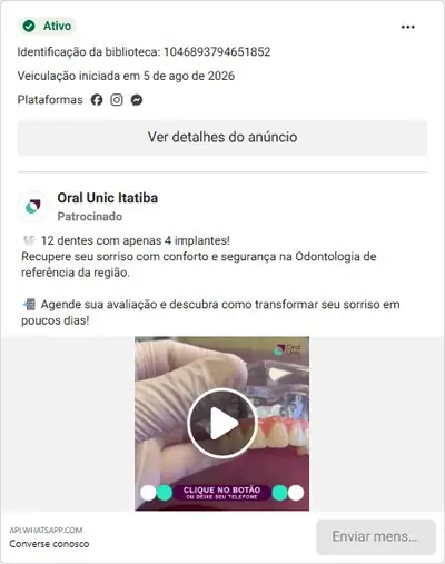 Anúncio de Oral Unic Itatiba: Semana de implantes dentários com avaliação