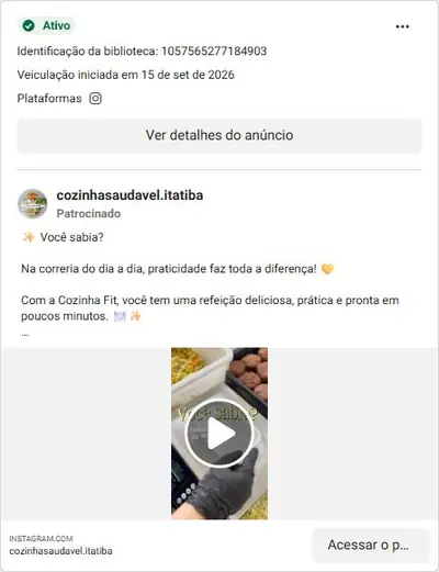 Anúncio de cozinhasaudavel.itatiba: Marmitas fit congeladas, pedido pelo direct/link