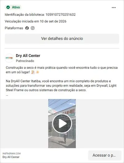 Anúncio de Dry All Center: Materiais para construção a seco: Drywall e Steel Frame