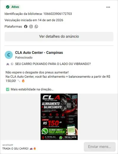 Anúncio de CLA Auto Center - Campinas: Alinhamento/balanceamento a partir de R$150; troca de óleo a partir de R$220