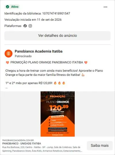 Anúncio de Panobianco Academia Itatiba: Plano Orange, 1º e 2º mês por R$120,89