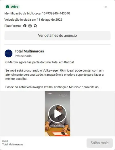 Anúncio de Total Multimarcas: VW 0km com taxa zero e melhor preço da região