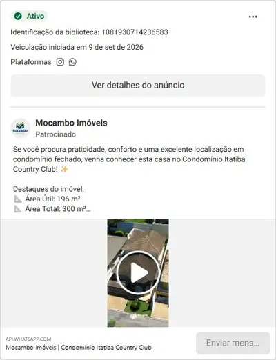 Anúncio de Mocambo Imóveis: Casa 3 suítes no Condomínio Itatiba Country Club por R$1.300.000