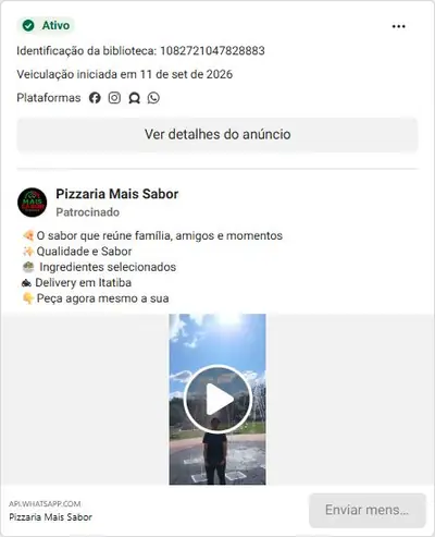 Anúncio de Pizzaria Mais Sabor: Delivery de pizza em Itatiba