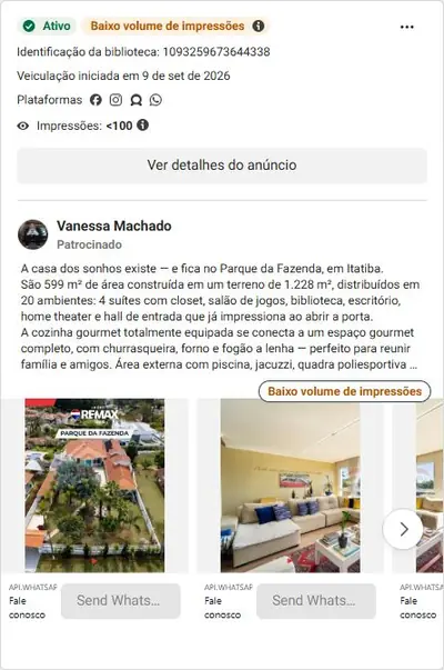 Anúncio de Vanessa Machado: Casa de alto padrão de 599 m² no Parque da Fazenda, Itatiba