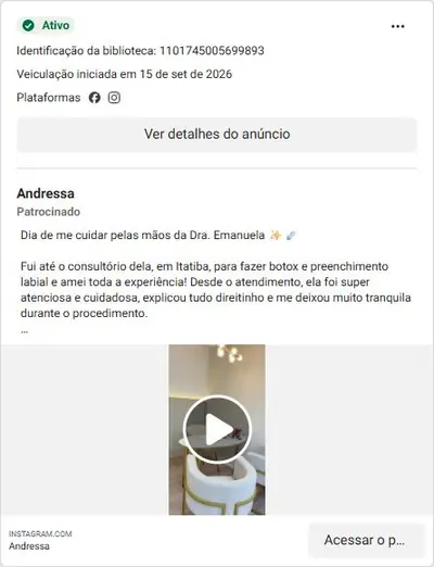 Anúncio de Andressa: Botox e preenchimento labial com a Dra. Emanuela