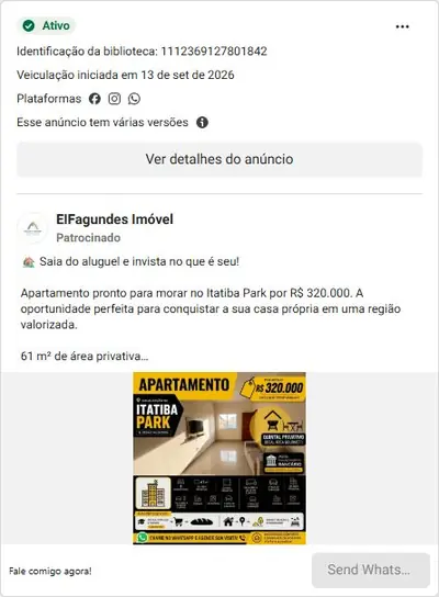 Anúncio de EIFagundes Imóvel: Apartamento 3 dormitórios no Itatiba Park por R$320.000