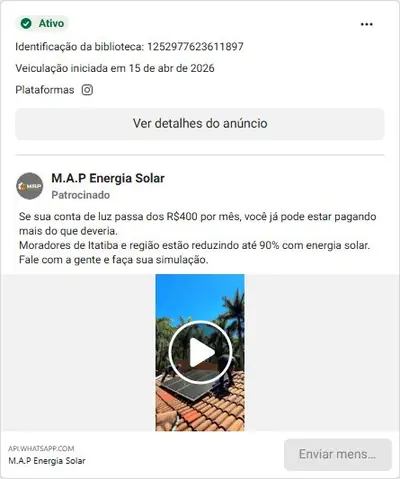 Anúncio de M.A.P Energia Solar: Energia solar: reduza até 90% da conta de luz