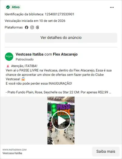 Anúncio de Vestcasa Itatiba: Inauguração Vestcasa dentro do Flex Atacarejo com ofertas
