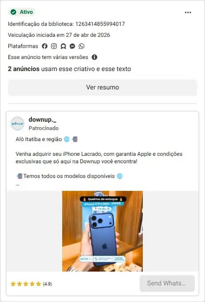 Anúncio de downup._: iPhones lacrados e seminovos com garantia Apple
