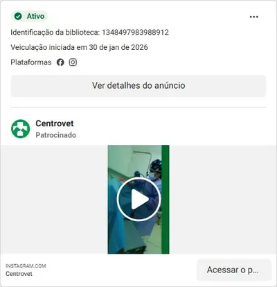 Anúncio de Centrovet: Atendimento veterinário 24h com estrutura completa