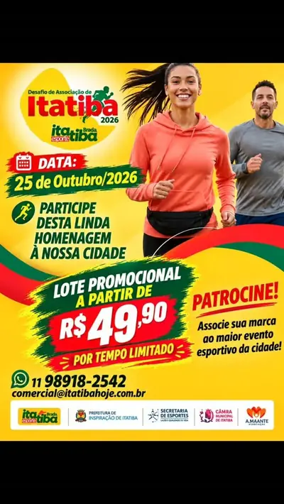 Anúncio de Esporte3: Inscrição para a Corrida do Aniversário de Itatiba 2026