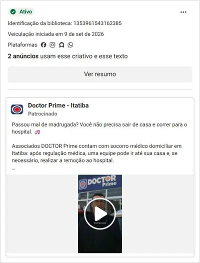 Anúncio de Doctor Prime - Itatiba: Socorro médico domiciliar 24h em Itatiba