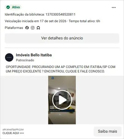 Anúncio de Imóveis Bello Itatiba: Apartamento completo em Itatiba/SP com preço excelente