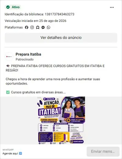 Anúncio de Prepara Itatiba: Cursos profissionalizantes gratuitos em Itatiba e região