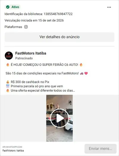 Anúncio de FastMotors Itatiba: Feirão de 15 dias com cashback e condições especiais