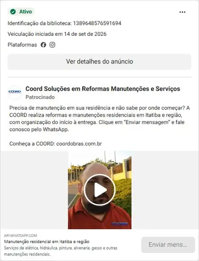 Anúncio de Coord Soluções em Reformas Manutenções e Serviços: Reformas e manutenções residenciais em Itatiba e região