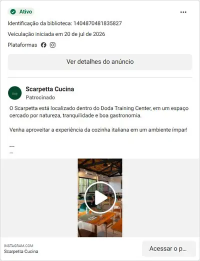 Anúncio de Scarpetta Cucina: Jantar de culinária italiana em ambiente na natureza