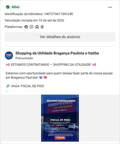 Anúncio de Shopping da Utilidade Bragança Paulista e Itatiba: Promoção de utensílios domésticos (potes, futon, tábua de corte)