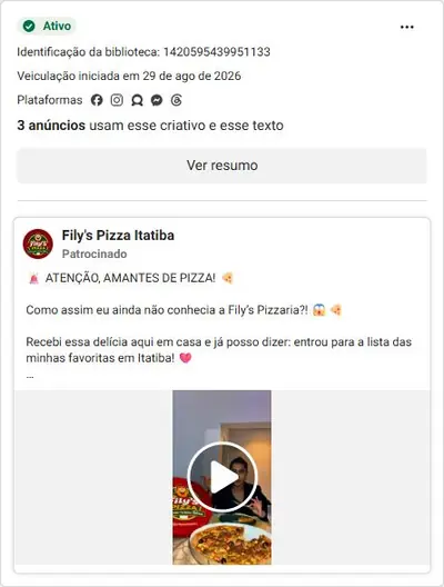 Anúncio de Fily's Pizza Itatiba: 3 anúncios iguais