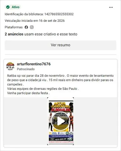 Anúncio de arturflorentino7676: Inscrições para campeonato de levantamento de peso em Itatiba