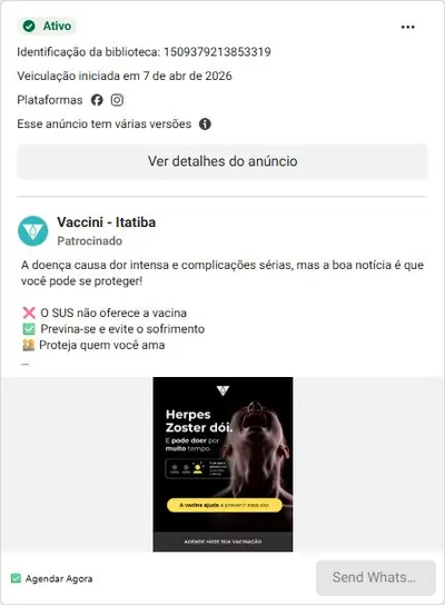 Anúncio de Vaccini - Itatiba: Vacinação (Pneumo, Meningo, HPV) com agendamento
