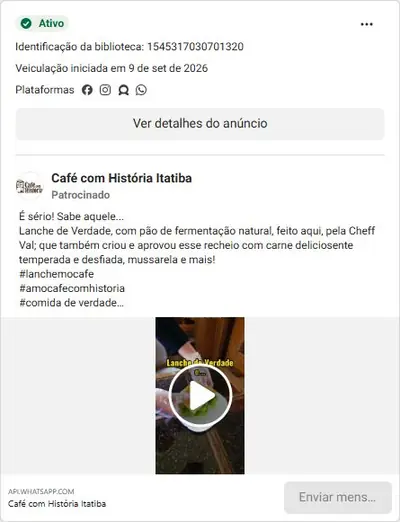 Anúncio de Café com História Itatiba: Lanche artesanal com pão de fermentação natural
