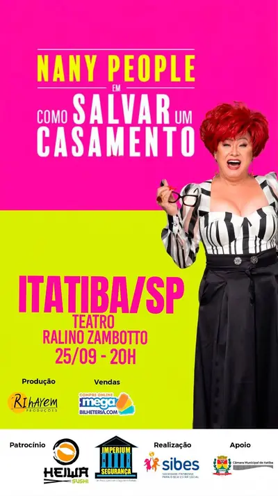 Anúncio de Rihayem Produções: Show de comedia com Nany People no Teatro Ralino Zambotto