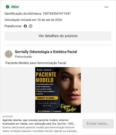 Anúncio de Sorrially Odontologia e Estética Facial: Vaga de paciente modelo para harmonização facial