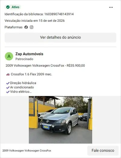 Anúncio de Zap Automóveis: VW CrossFox 2009 por R$35.900 com financiamento