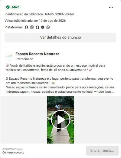 Anúncio de Espaço Recanto Natureza: Espaço para casamentos, festas de 15 anos e aniversários