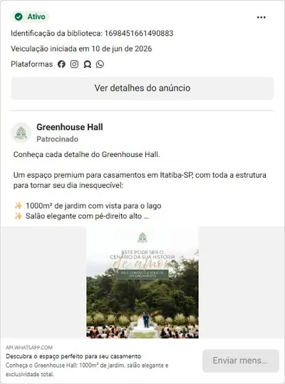 Anúncio de Greenhouse Hall: Espaço premium para casamentos com jardim de 1000m²