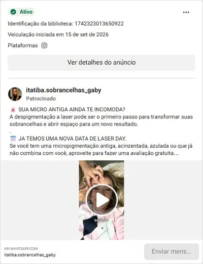 Anúncio de itatiba.sobrancelhas_gaby: Despigmentação de sobrancelha a laser, avaliação gratuita