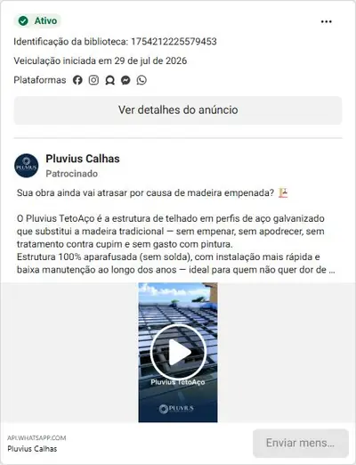 Anúncio de Pluvius Calhas: Estrutura de telhado em aço galvanizado (TetoAço), substitui madeira