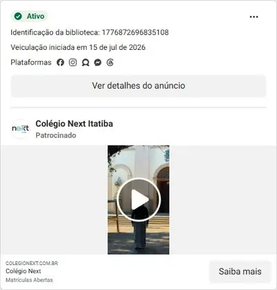 Anúncio de Colégio Next Itatiba: Matrículas abertas 2027 no Colégio Next