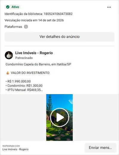 Anúncio de Live Imóveis - Rogerio: Casa térrea à venda no Condomínio Capela do Barreiro, R$1.990.000