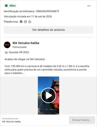Anúncio de WA Veículos Itatiba: Venda de veículos seminovos (Civic, Hyundai HR, Fiat Pulse, Toro)