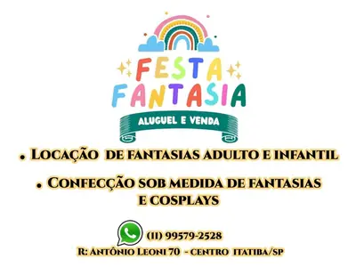 Anúncio de Festa Fantasia: Locação e venda de fantasias adulto e infantil