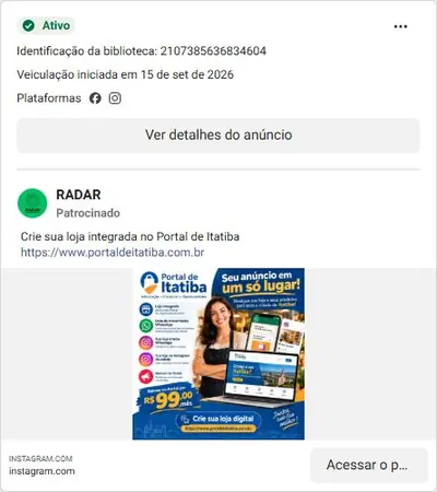 Anúncio de RADAR: Criação de loja integrada no Portal de Itatiba