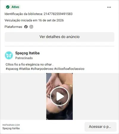 Anúncio de Spaçog Itatiba: Extensão de cílios fio a fio