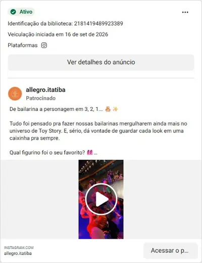 Anúncio de allegro.itatiba: Aulas de balé/dança, figurino de espetáculo (Toy Story)