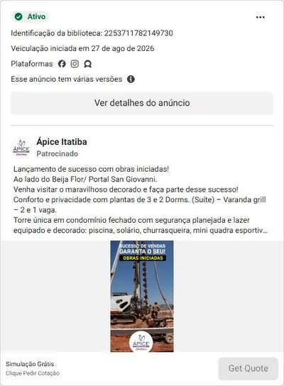 Anúncio de Ápice Itatiba: Apartamentos 2 e 3 dorms com lazer completo, lançamento perto do San Giovanni