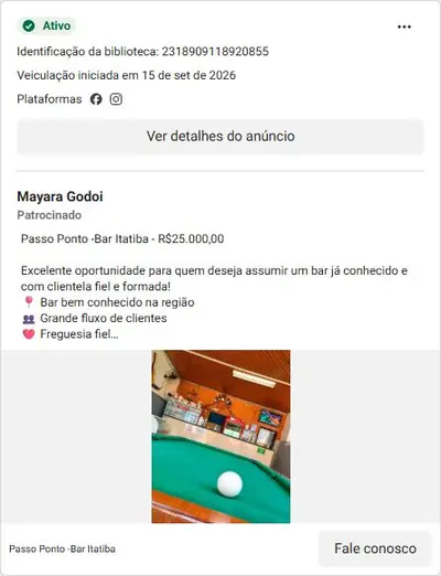 Anúncio de Mayara Godoi: Venda de ponto comercial de bar em Itatiba, R$25.000