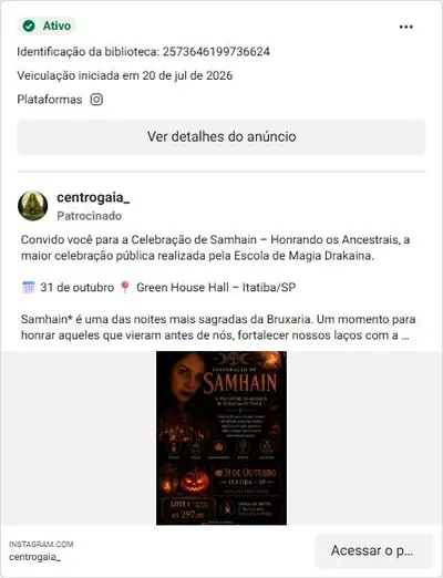 Anúncio de centrogaia_: Celebração de Samhain, evento espiritual em 31/10